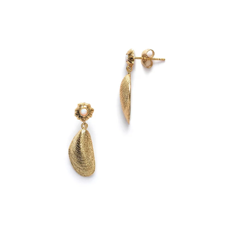 Classic hoop earrings with a thin profile for a sleek and subtle style-Petit Moules Gold Plated Earrings w. Opal