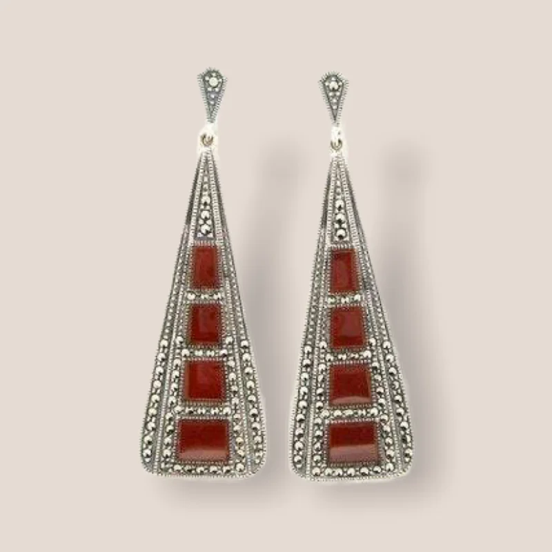 Hoop earrings with hammered textures for a boho-chic and rustic vibe-Art Deco Earrings Silver Carnelian