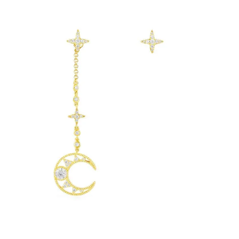 Small hoop earrings for a delicate and understated everyday wear-Asymmetric Moon Drop Earring and Stud - Yellow Silver