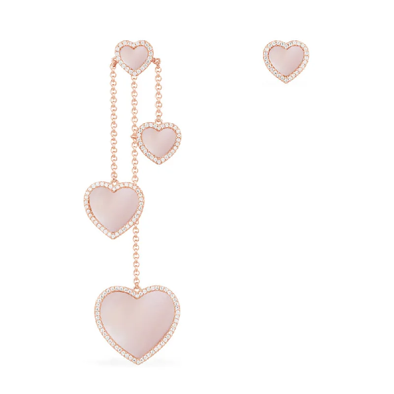 Hoop earrings with gold accents for a warm, elegant statement piece-Asymmetric Pink Nacre Heart Earrings