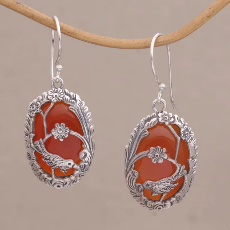 Best hoop earrings with infinity designs for a timeless and meaningful symbol-Avian Curiosity Carnelian and 925 Silver Bird Dangle Earrings from Bali