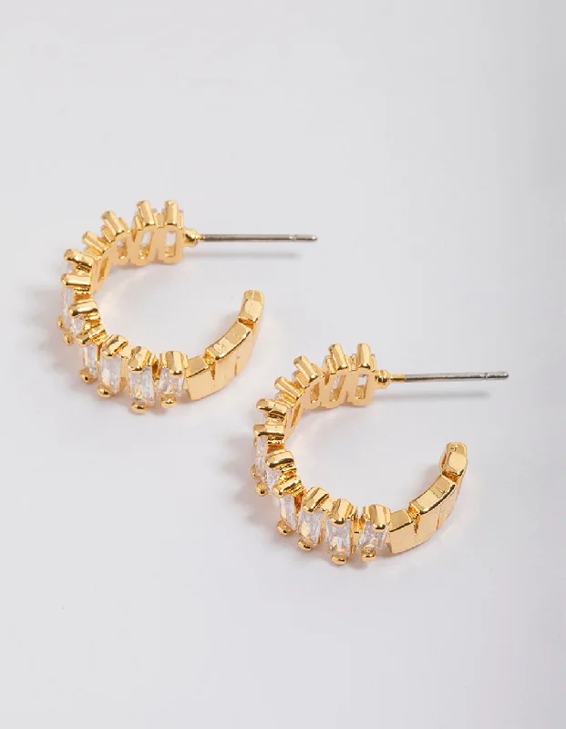 Best hoop earrings with gold for a luxurious and timeless look-Gold Plated Organic Cubic Zirconia Baguette Hoop Earrings