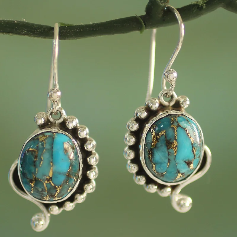 Best hoop earrings with smooth ceramic finishes for a polished, clean style-Blue Indian Paisley Handcrafted Composite Turquoise Sterling Silver Earrings