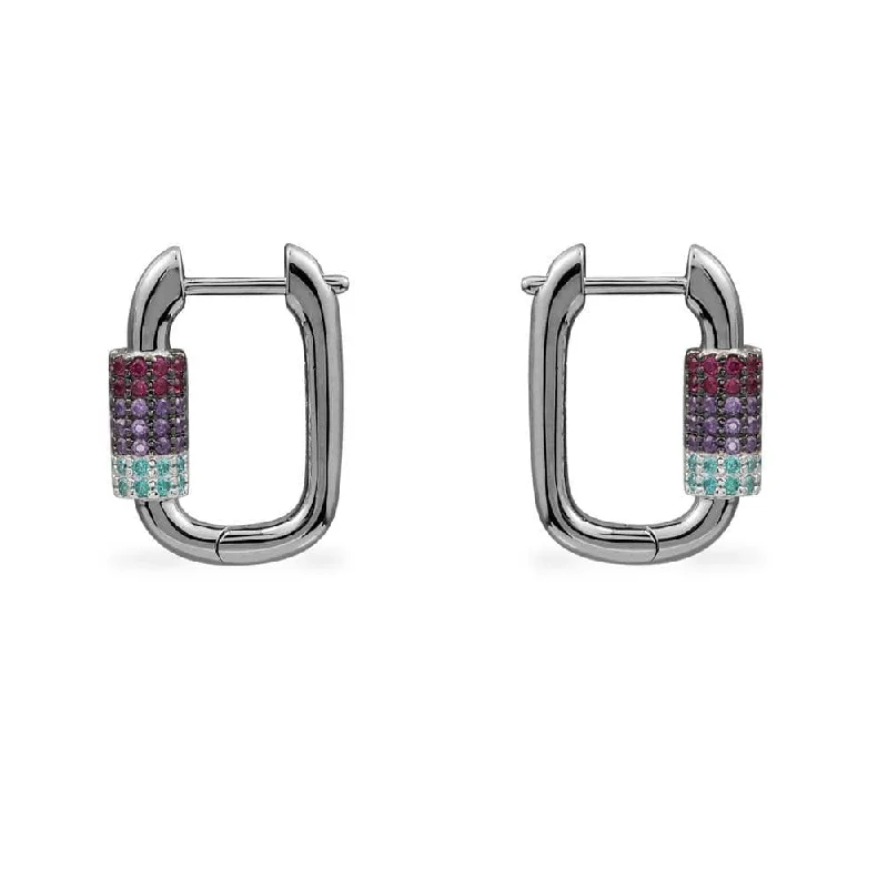 Best hoop earrings with snake chain details for a sleek and modern touch-Blue-Lagoon, Burgundy And Purple Chain Link Earrings - Dark Grey Silver