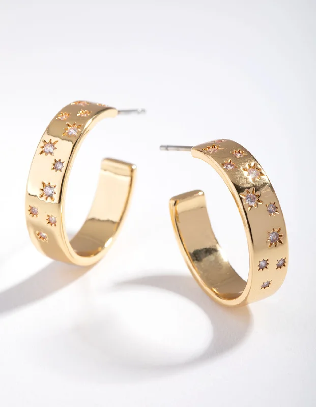 Best hoop earrings with custom designs for a personalized, unique accessory-Gold Plated Diamante Star Hoop Earrings