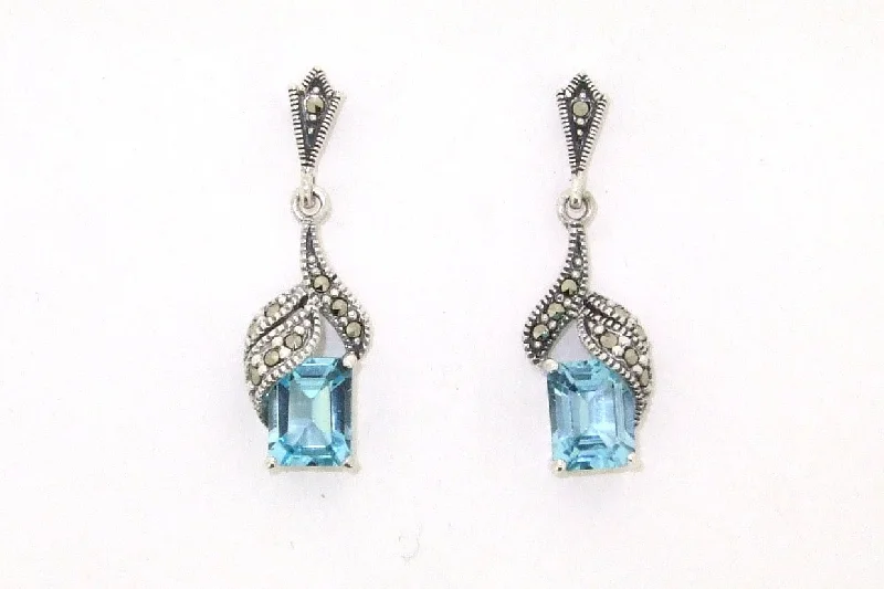 Best hoop earrings with baroque pearls for a luxurious and elegant vibe-Blue Topaz Art Deco oblong Earrings