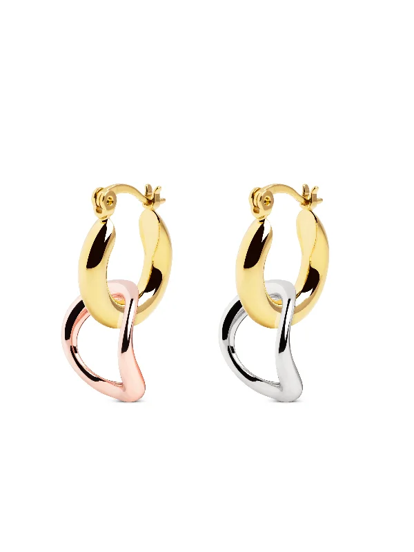 Hoop earrings with polished silver finish for a shiny, modern appeal-Brisa Tricolour Hoop Earrings