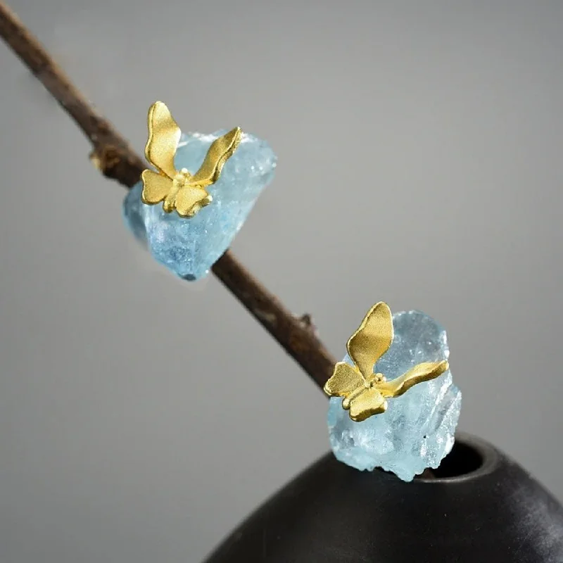 Hoop earrings with diamond-cut surfaces for added sparkle and shine-Butterfly Aquamarine Earrings