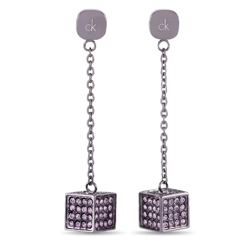 Hoop earrings with circle designs for a classic and timeless shape-Calvin Klein Rocking Gray PVD-Plated Stainless Steel Light Amethyst Crystal Earrings