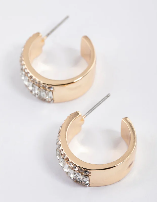 Best hoop earrings with sterling silver for an affordable and chic design-Gold Baguette Diamante Small Hoop Earrings