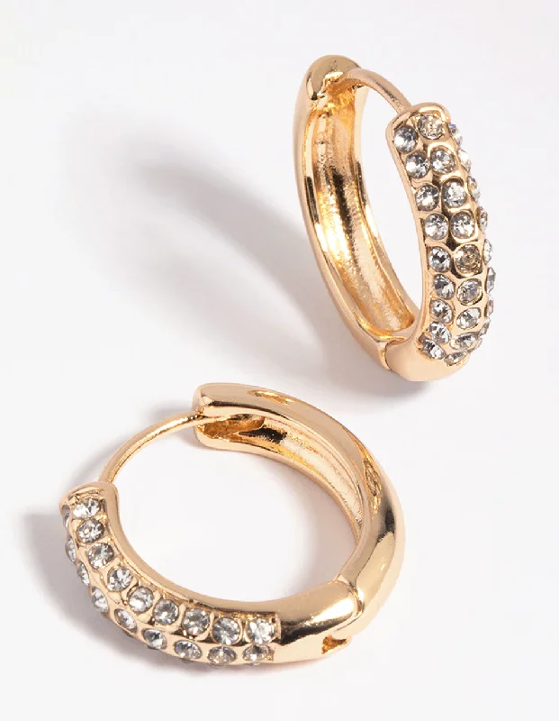 Hoop earrings with floral motifs for a feminine and nature-inspired look-Gold Diamante Huggie Hoop Earrings