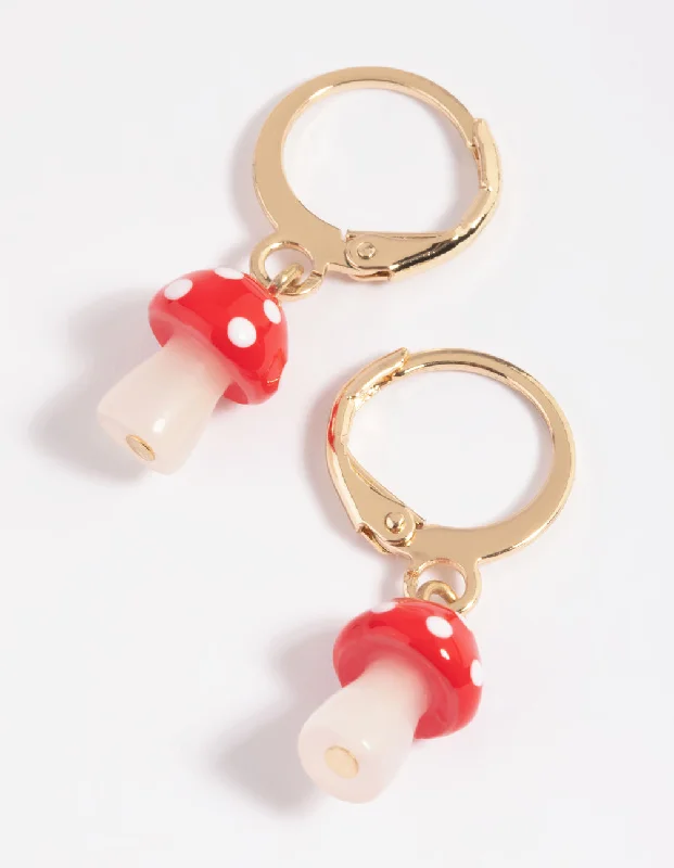 Best hoop earrings with matte finish for a sophisticated, understated design-Red Mushroom Huggie Hoop Earrings