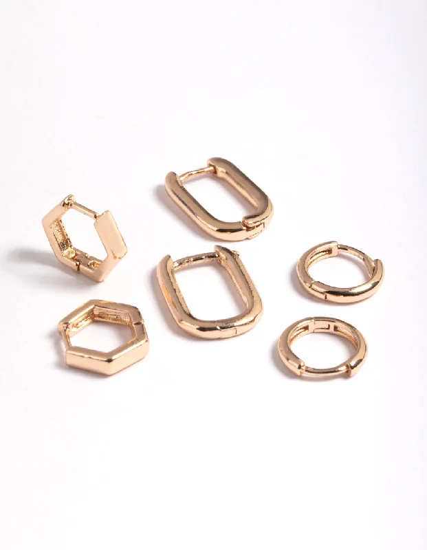 Hoop earrings with oversized designs for a bold, fashion-forward statement-Gold Mini Shaped Huggie Earrings Pack