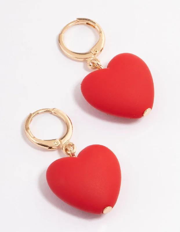 Best hoop earrings with geometric triangle shapes for a modern, chic design-Gold Red Bubble Heart Huggie Earrings