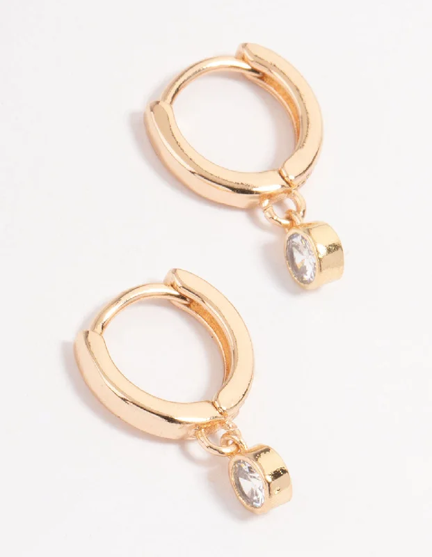 Hoop earrings with open designs for a modern, lighthearted vibe-Gold Small Diamante Drop Huggie Earrings