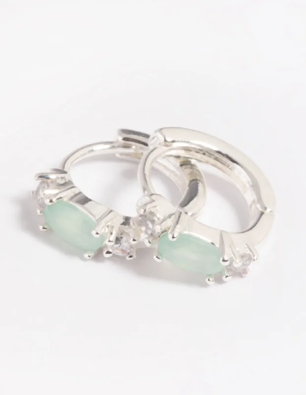 Best hoop earrings with marbled designs for a trendy and artistic effect-Green Amazonite & Diamante Huggie Hoop Earrings