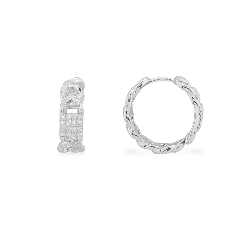 Best hoop earrings with intricate beaded details for a textured, stylish appearance-Chain Hoop Earrings - White Silver