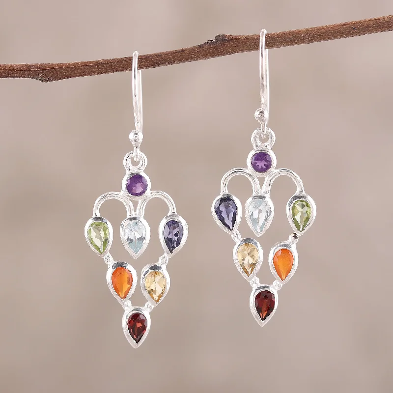 Hoop earrings with enamel stripes for a colorful and eye-catching design-Chakra Sparkle 2.6-Carat Multi-Gemstone Chakra Dangle Earrings from India