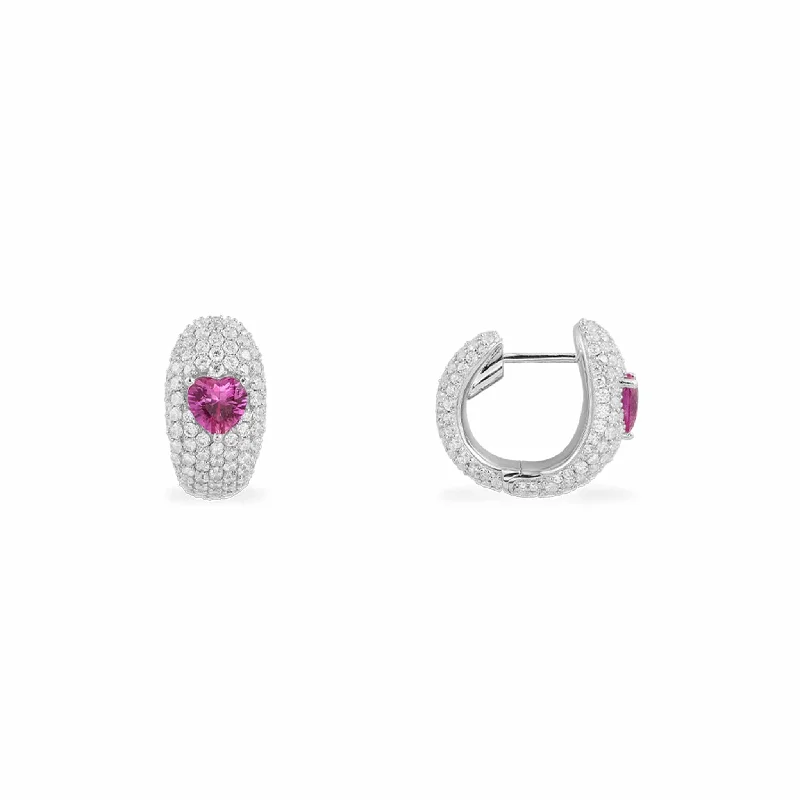 Hoop earrings with heart-shaped frames for a romantic and feminine look-Chunky Fuchsia Heart Huggie Earrings - silver