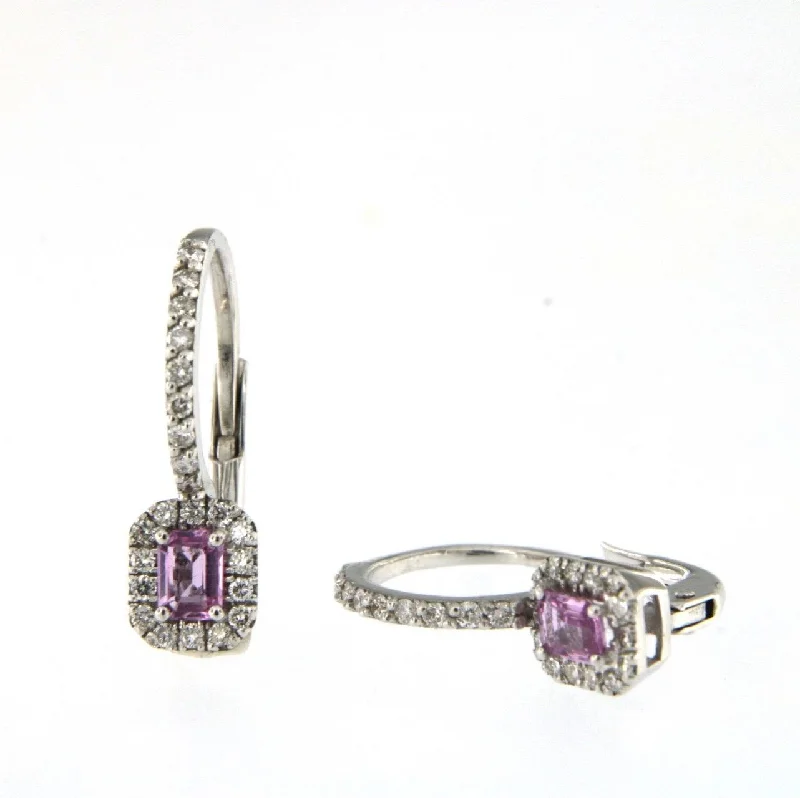 Hoop earrings with colorful beads for a fun and playful vibe-Candy 18K White Gold Earrings w. Diamonds & Pink Sapphire