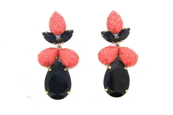 Best hoop earrings with matte finish for a sophisticated, understated design-Coral and Black earrings  Glass and Crystal Chandelier Pierced by Frangos