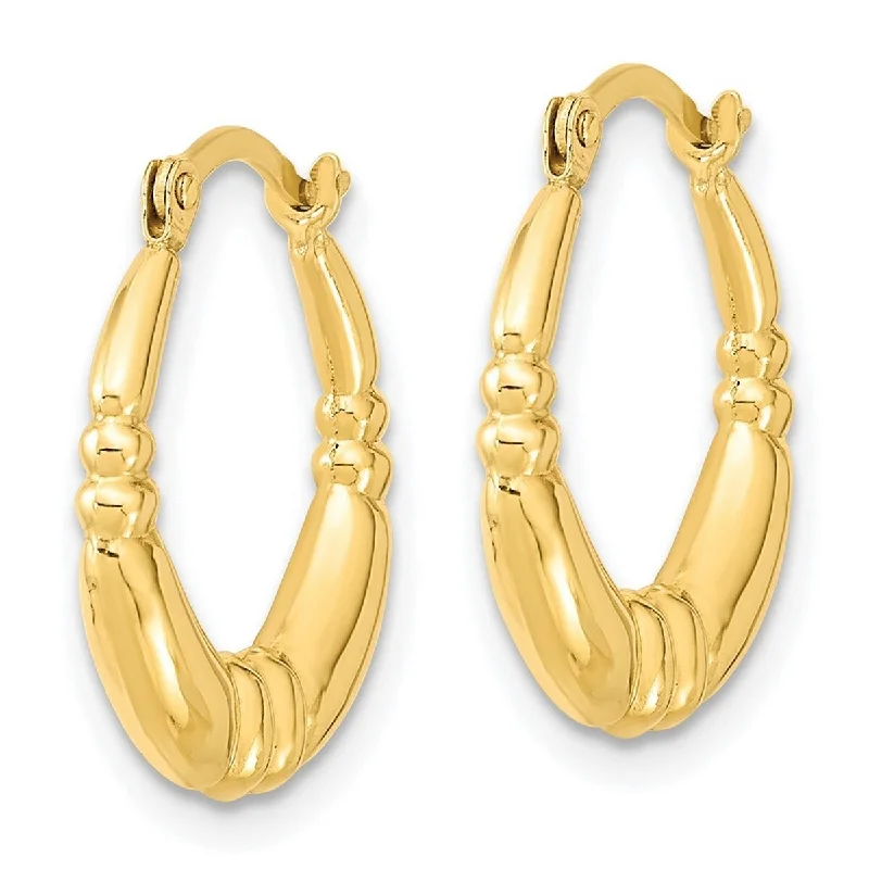 Long Drop Earrings for Dramatic -Curata 10k Yellow Gold 17.96x2.68mm Polished Ribbed Station Hoop Earrings