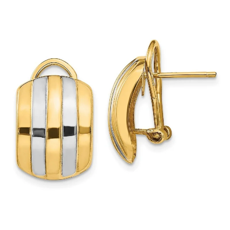 Drop Earrings with Matte Finish -Curata 14k Two Tone Gold Ribbed Omega Back Post Earrings - 17x12mm