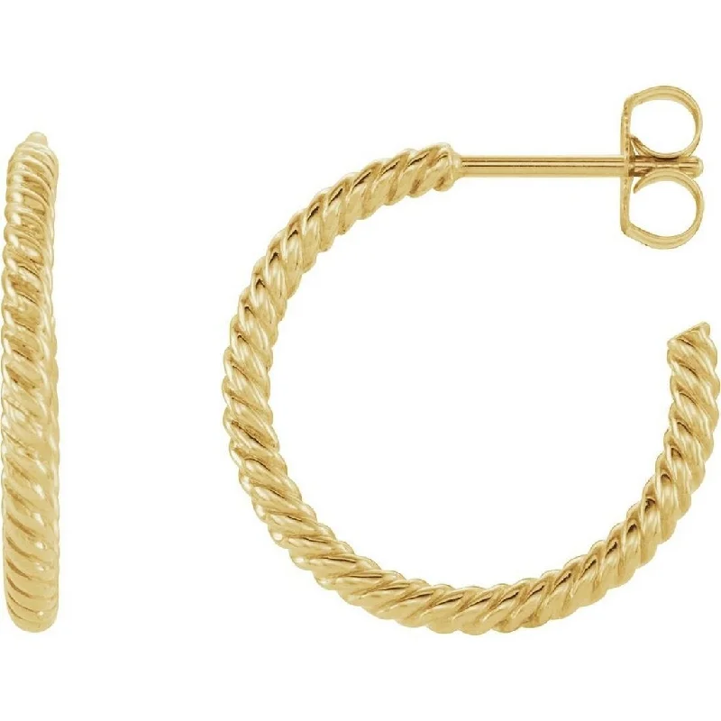 Drop Earrings with Symbolic Elements -Curata 14k Yellow Gold 17mm Ribbed Rope Half Hoop Earrings