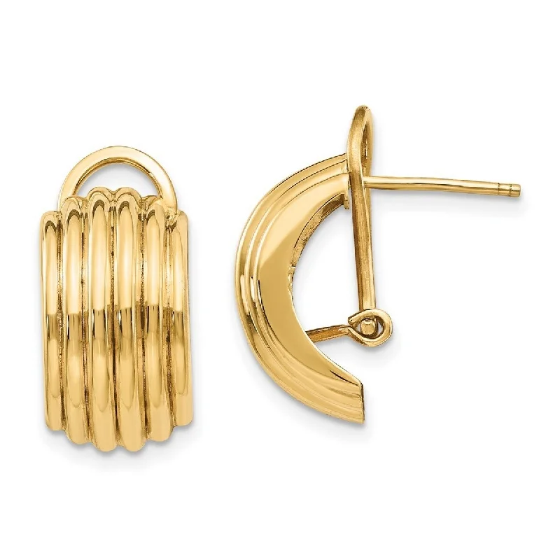 Drop Earrings for Graduation Day -Curata 14k Yellow Gold Polished Ribbed Fancy Omega Back Post Earrings 19x9.5mm