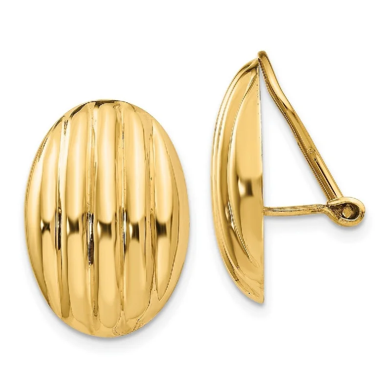 Drop Earrings for Festival Style -Curata 14k Yellow Gold Ribbed Polished Non Pierced Fancy Earrings 20x14mm