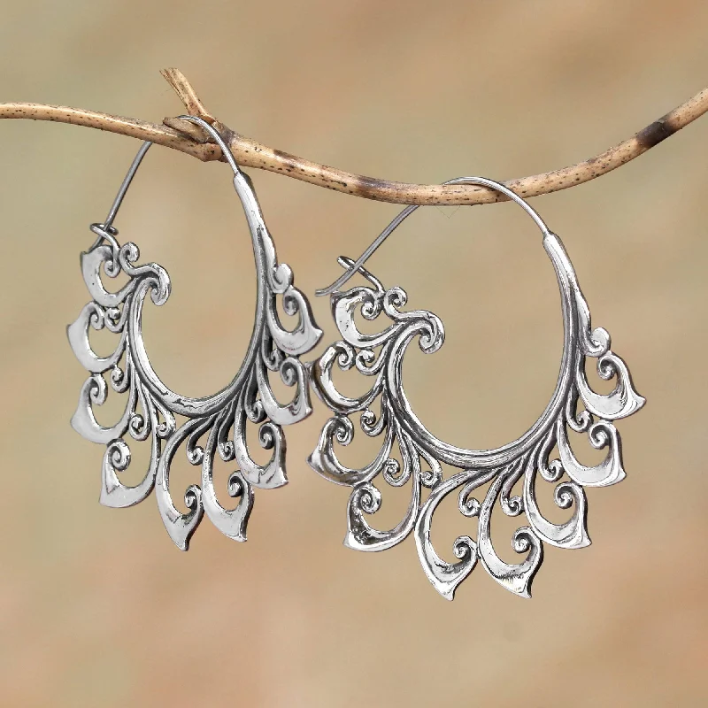 Best hoop earrings with snake-inspired designs for an edgy and fierce vibe-Curling Tendrils Curling Sterling Silver Hoop Earrings from Bali