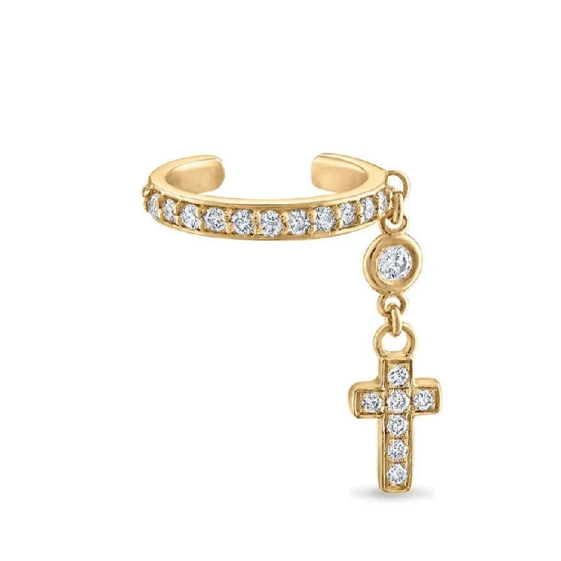 Best hoop earrings with vintage rhinestone embellishments for a retro-glam effect-Dangle Diamond Cross Ear Cuff