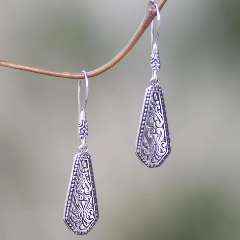 Best hoop earrings with marbled designs for a trendy and artistic effect-Dayak Beauty Sterling Silver Shield Dangle Earrings from Indonesia