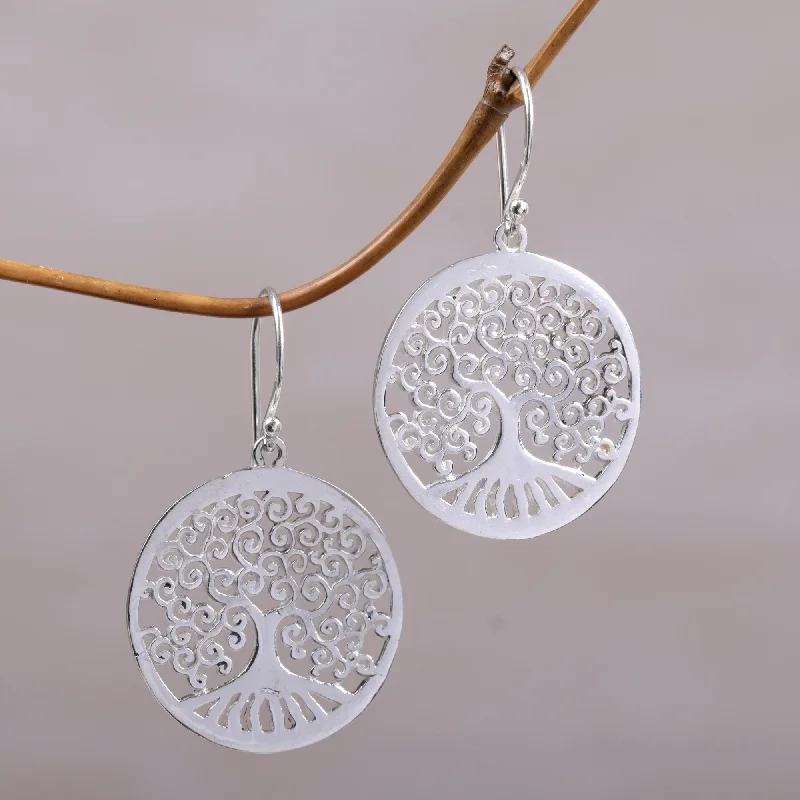 Best hoop earrings with stacked layers for a dimensional and bold look-Delightful Trees Sterling Silver Tree Shaped Dangle Earrings from Indonesia