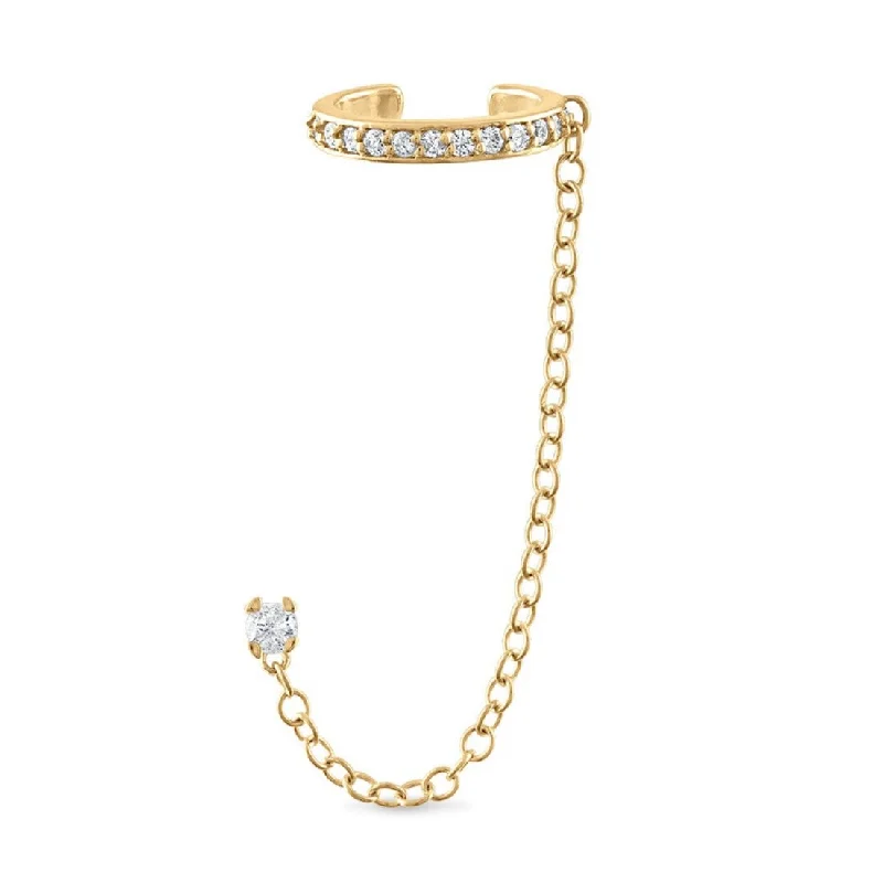 Best hoop earrings with gold-plated finishes for an affordable luxury vibe-Diamond Ear Cuff with Chain Diamond Stud