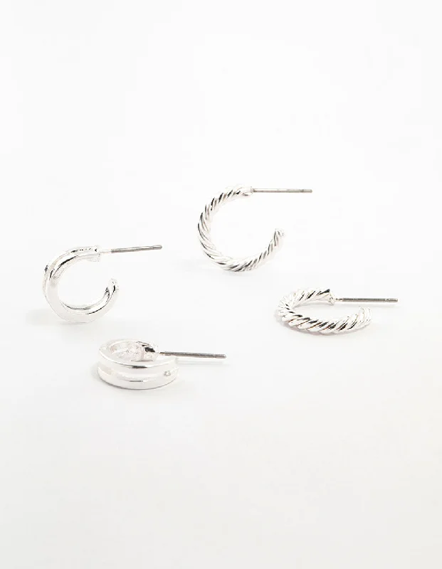 Best hoop earrings with matte finish for a sophisticated, understated design-Double Silver Hoop & Spiral Earrings 2-Pack