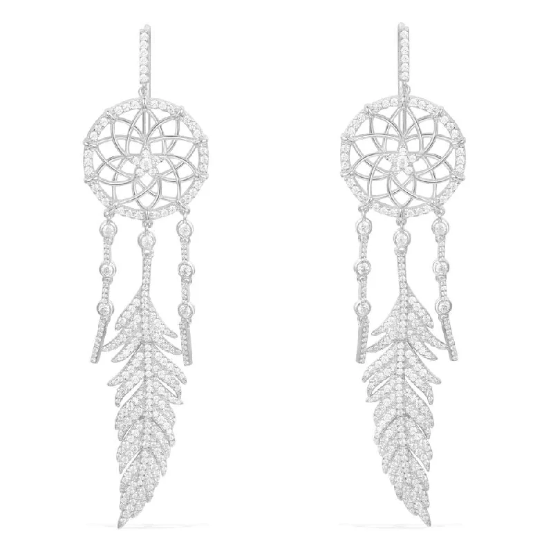 Hoop earrings with intricate designs for a unique and artistic appearance-Dreamcatcher Earrings - White Silver