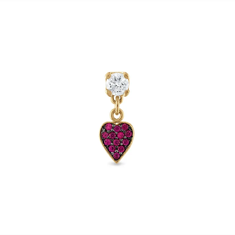 Best hoop earrings with delicate chain details for a trendy and stylish design-Pave Ruby Heart Drop Stud