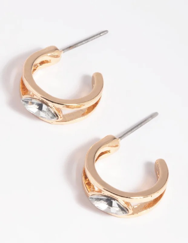 Hoop earrings with textured gold for a refined and sophisticated aesthetic-Crystal Jewel Huggie Hoop Earrings