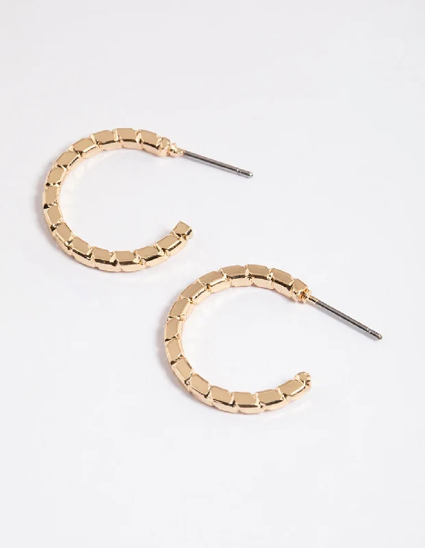 Hoop earrings with twisted leather for a chic and modern boho look-Gold Flat Rope Huggie Earrings