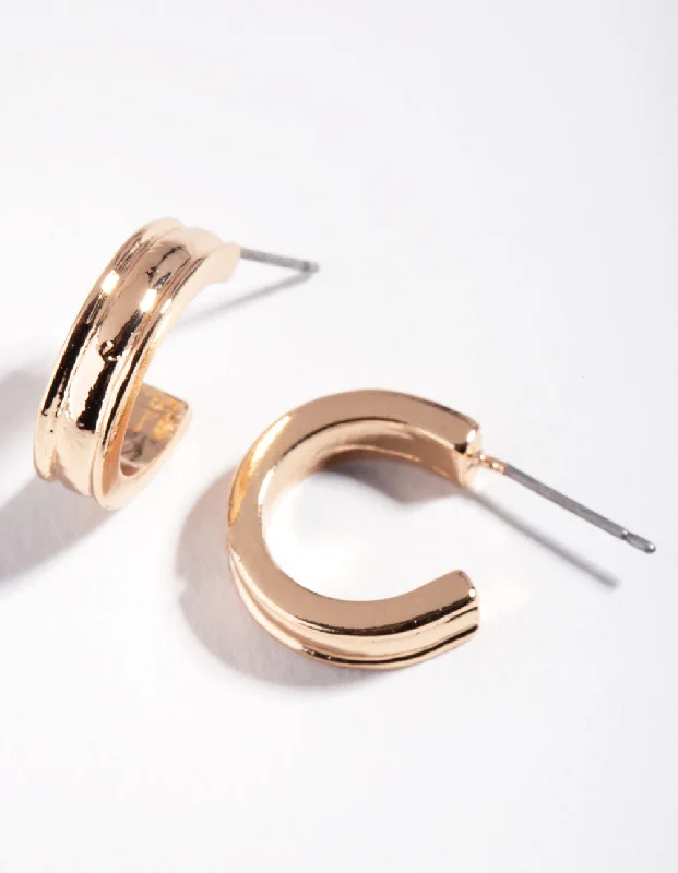 Hoop earrings with cut-out designs for a creative and lightweight effect-Gold Thick Centred Mini Hoop Earrings