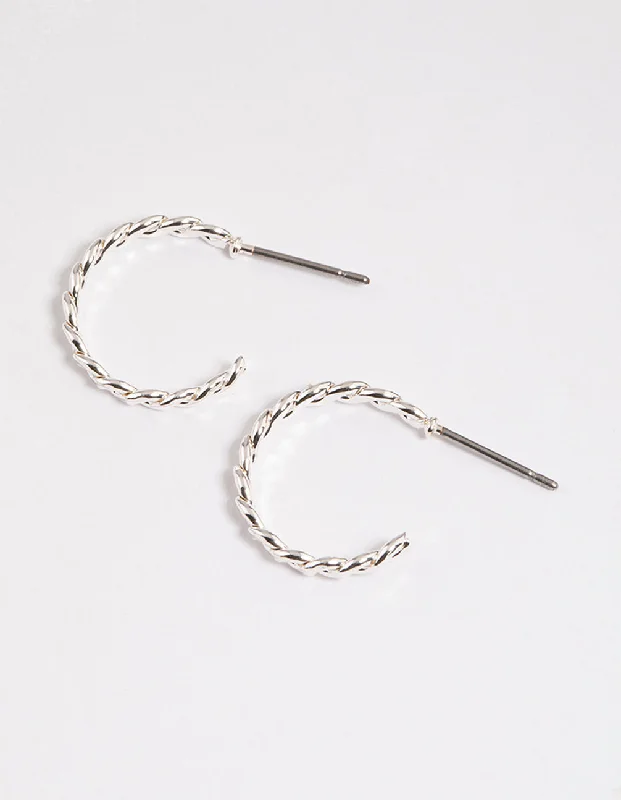 Hoop earrings with a matte finish for a sleek and sophisticated appearance-Silver Figure Eight Twisted Huggie Earrings