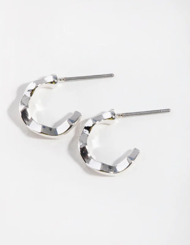 Best hoop earrings with satin ribbons for a soft, feminine appearance-Silver Squiggle Mini Hoop Earrings