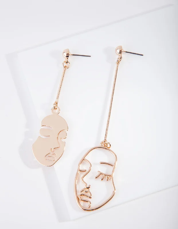 Hoop earrings with circle designs for a classic and timeless shape-Gold Mismatched Face Earrings