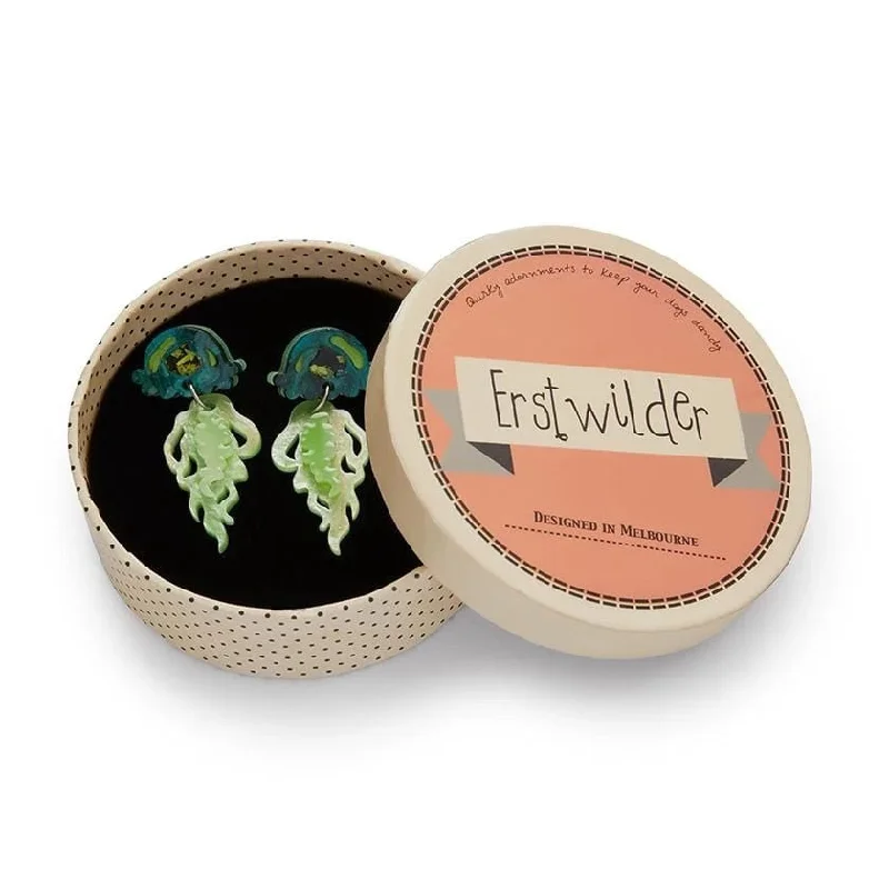 Lightweight hoop earrings for comfortable and all-day wear-Erstwilder Slippin Under Green Jellyfish Earrings