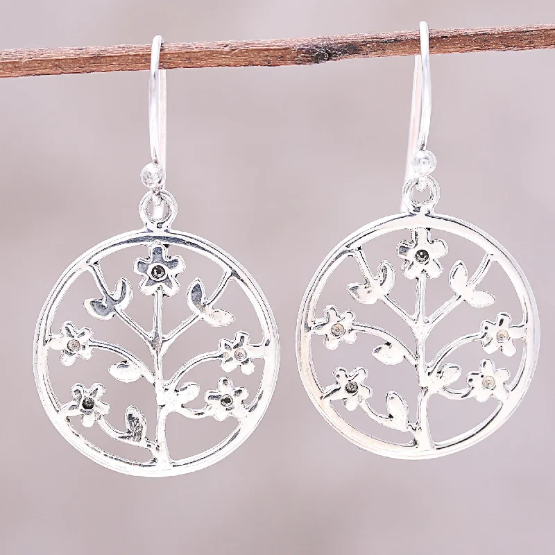 Hoop earrings with intricate designs for a unique and artistic appearance-Floral Windows Openwork Floral Sterling Silver Dangle Earrings from India