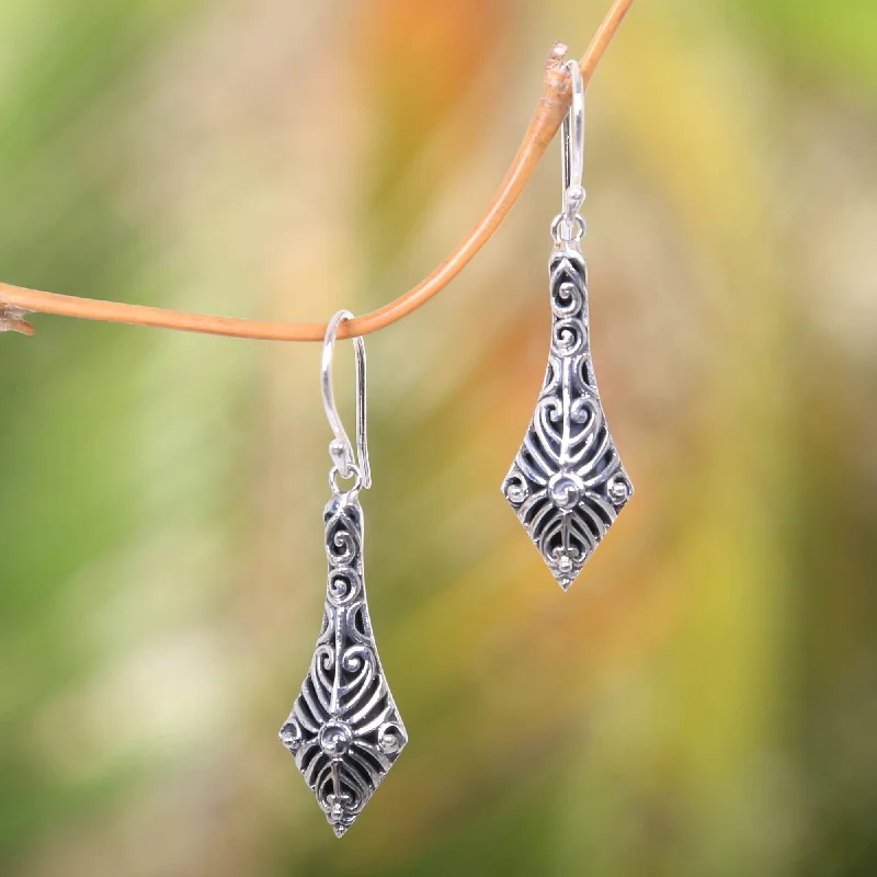 Hoop earrings with abstract wirework for an artistic, unique look-Flying Kites Sterling Silver 925 Handcrafted Balinese Dangle Earrings