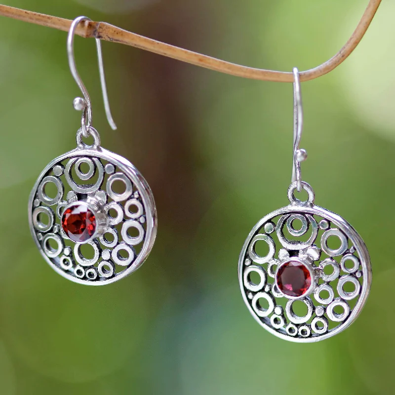 Hoop earrings with colorful beads for a fun and playful vibe-Foamy Surf Balinese Garnet Dangle Earrings