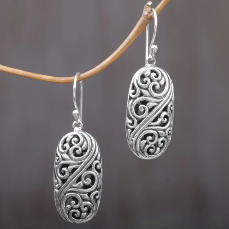 Best hoop earrings with snake chain details for a sleek and modern touch-Forest of Vines Balinese Sterling Silver Swirl Motif Dangle Earrings