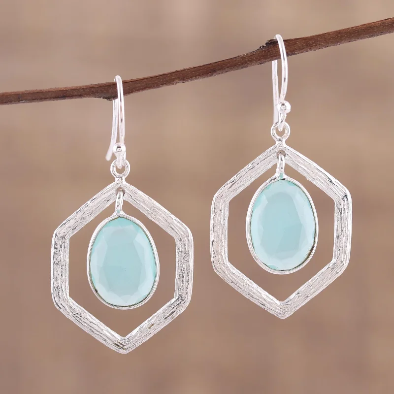 Best hoop earrings with geometric cuts for a sharp, modern appeal-Frozen Dew Blue Chalcedony and Sterling Silver Dangle Earrings